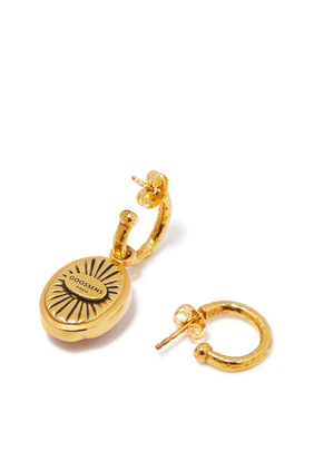 Talisman Cabochon Hoop Earrings, 24K Gold-Plated Brass & Rock Crystal