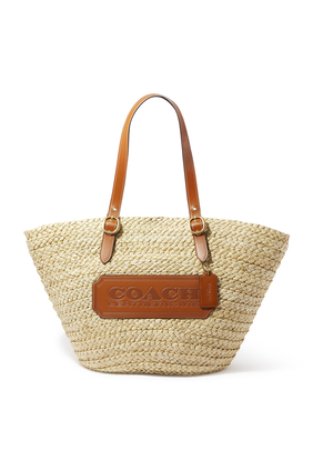 Straw Logo Patch Structured Tote