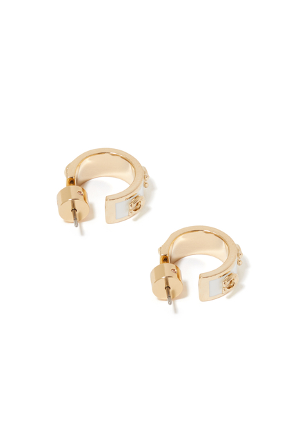 Pegged C Enamel Huggie Earrings