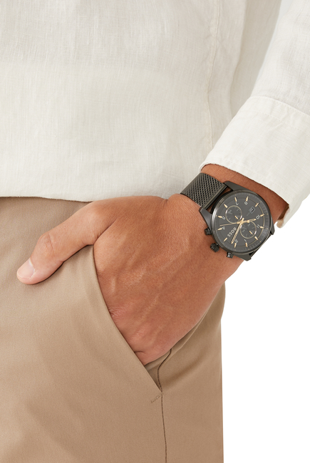 Black Mesh-Bracelet Chronograph Watch
