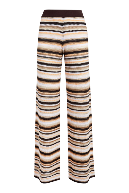 Straight Trousers in Striped Cotton and Viscose Knit