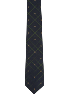 Double G Check Silk Jacquard Tie