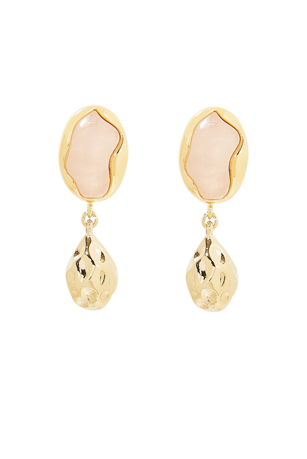 Sybil Drop Earrings, 18k Gold-Plated Brass & Rose Quartz