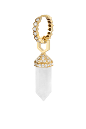 Chakra Small Single Earring, 18k White Gold with Milky Quartz & Diamonds
