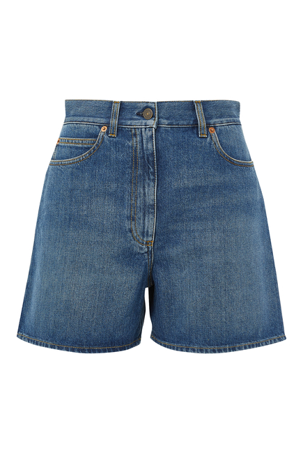 Denim Shorts with Horsebit Details