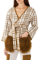 Shearling Trim Belted Cardigan