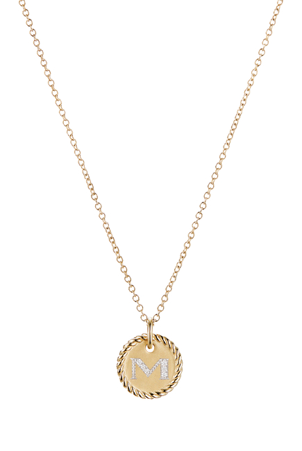 M Initial Charm Necklace, 18K Yellow Gold & Diamonds