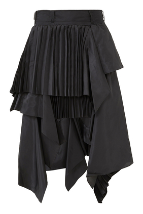 Nylon Twill Pleated Asymmetric Skirt