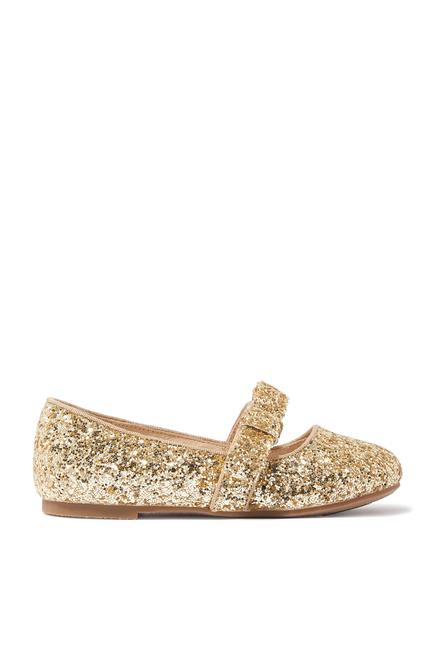 Kids Glitter Bow Strap Ballerinas