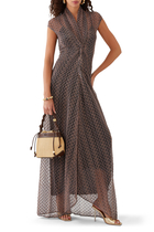 Long Lamé Lace Maxi Dress with Torchon Neckline