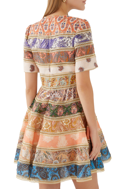 Devi Spliced Paisley-Print Linen Mini Dress
