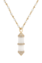 Chakra Medium Vertical Necklace, 18k Yellow Gold with Diamonds & Milky Quartz