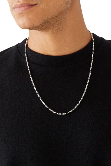 Open Station 24in Box Chain Necklace, Sterling Silver