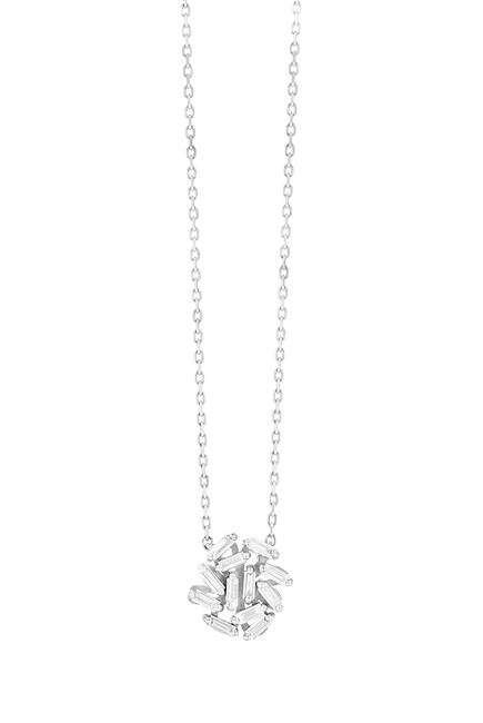 Classic Round Pendant Necklace, 18K White Gold & Diamonds