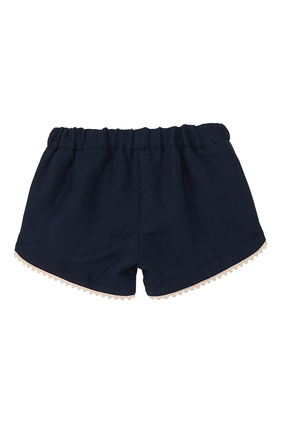 Contrast Embroidered Cotton & Linen Shorts