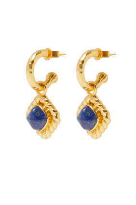 Pia Hoop Drop Earrings, 24k Gold-Plated Brass & Lapis Stones