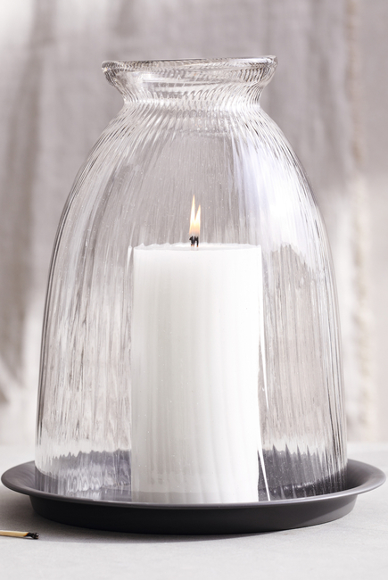 Ribbed Domed Glass Candle Holder Large