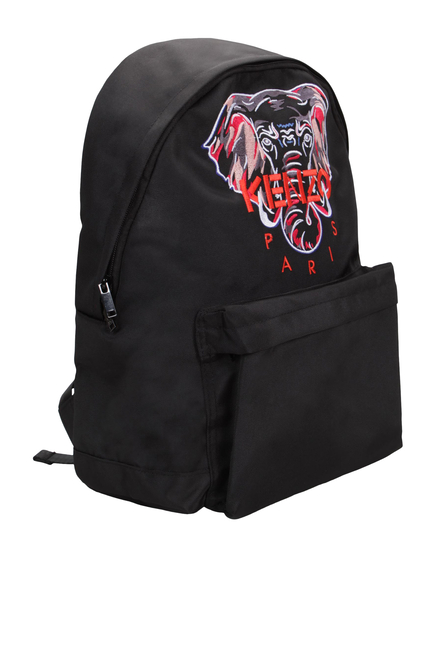 Kids Embroidered Elephant Motif Black Backpack