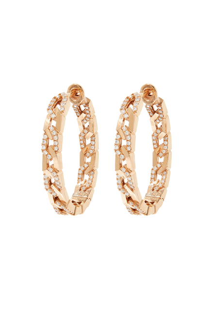 Rebel Hoop Earrings, 18k Rose Gold & Diamonds