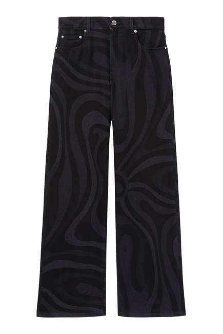 Marmo-Print Wide-Leg Jeans