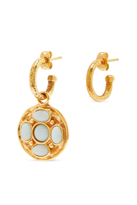 Syracuse Cabochons Medal Earrings, 24K Gold-Plated Brass & Aquamarine