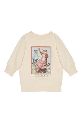Baby Cat Print Cotton Sweatshirt