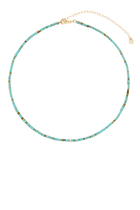 Single Rondelle Beaded Necklace, 14k Yellow Gold with Turquoise & Diamond