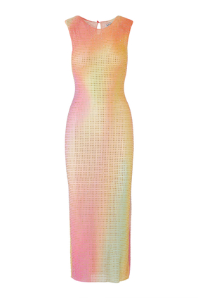 Hotfix Printed Mesh Midi Dress