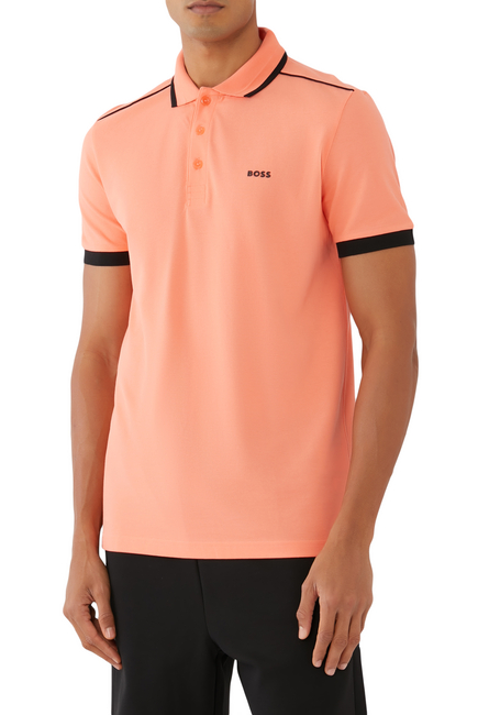 Paddy 1 Cotton-Pique Polo Shirt with Contrast Stripes and Logo