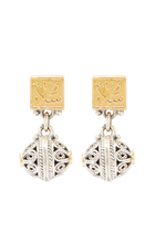 Calligraphy Earrings, 18k Gold & Sterling Silver