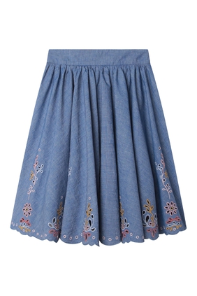 Embroidered Chambray Skirt
