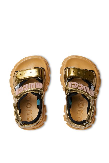 Kids Metallic Leather And Mesh Sandals