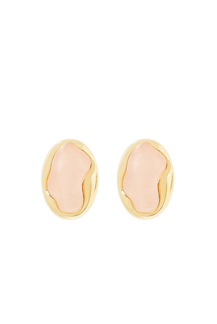 Sybil Stud Earrings, 18k Gold-Plated Brass & Rose Quartz