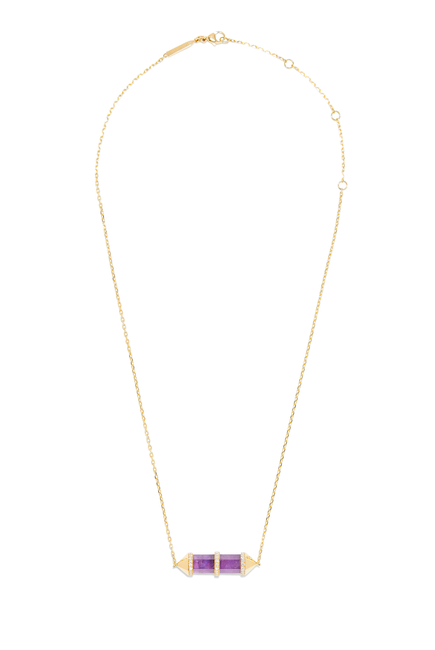 Horizontal Chakra Necklace, 18k Yellow Gold with Diamonds & Amethyst