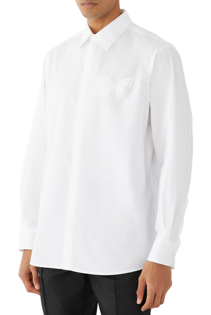 Embroidered Butterfly Cotton Poplin Shirt