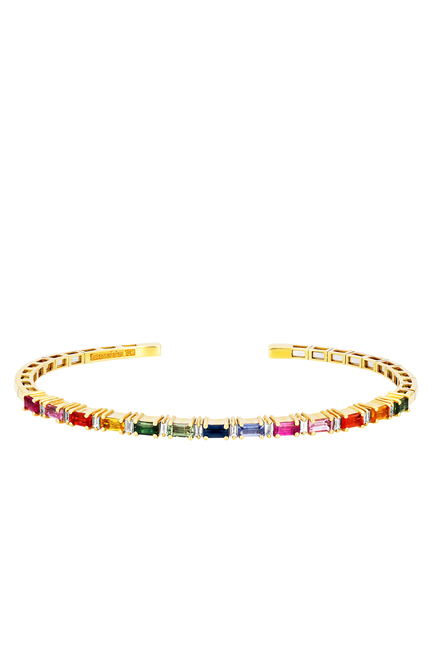 Thin Mix Bangle, 18k Yellow Gold & Rainbow Sapphire