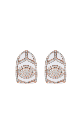 Shield Earrings White, 18k Rose Gold & Diamonds