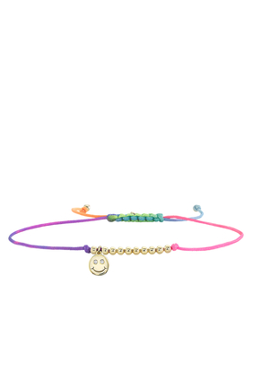 Kids Happy Face Cord Bracelet, 14k Yellow Gold & Diamonds