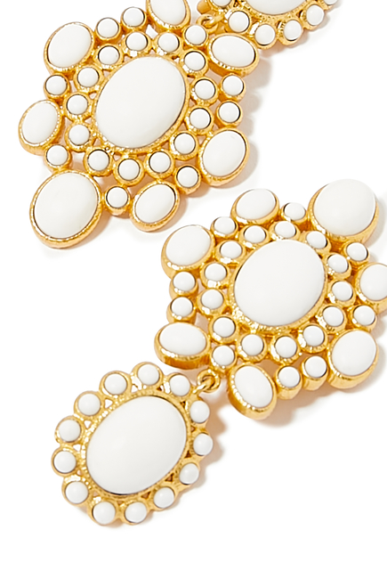 Isola Earrings, 24k Yellow Gold-Plated Brass & White Cabochons