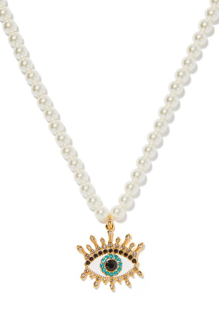 Imitation Pearl Evil Eye Pendant Necklace