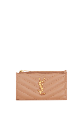 Saint Laurent Cassandre Matelasse Leather Fragments Card Case Neutral