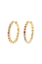 Rivière Baguette Hoop Earrings, 18k Yellow Gold & Mixed Precious Stones