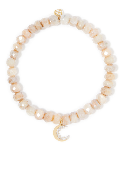 Crescent Moon Charm Bracelet, 14k Yellow Gold and Diamonds