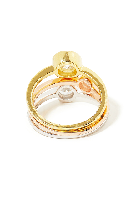 Three Toned Solitaire Ring Set, 14k Vermeil on Sterling Silver & Cubic Zirconia