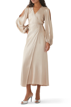 La Lune Full Sleeve Wrap Midi Dress