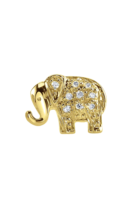 Elephant Mini Single Stud Earring, 14K Gold & Diamond