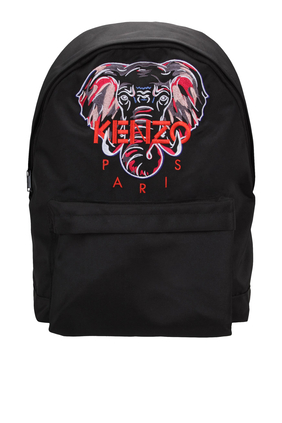 Kids Embroidered Elephant Motif Black Backpack