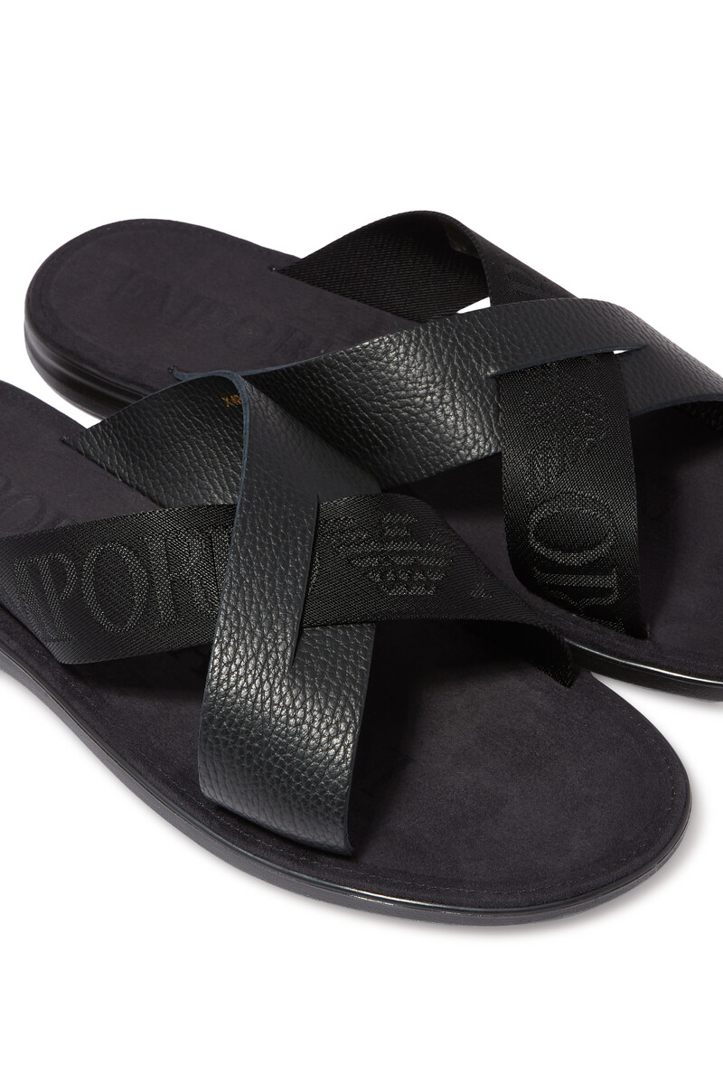 Buy Emporio Armani Logo Kriss Kross Leather Sandals for Mens ...