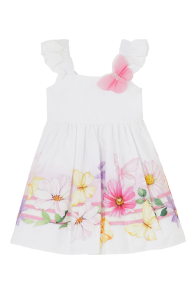 Floral Poplin Dress With Butterfly