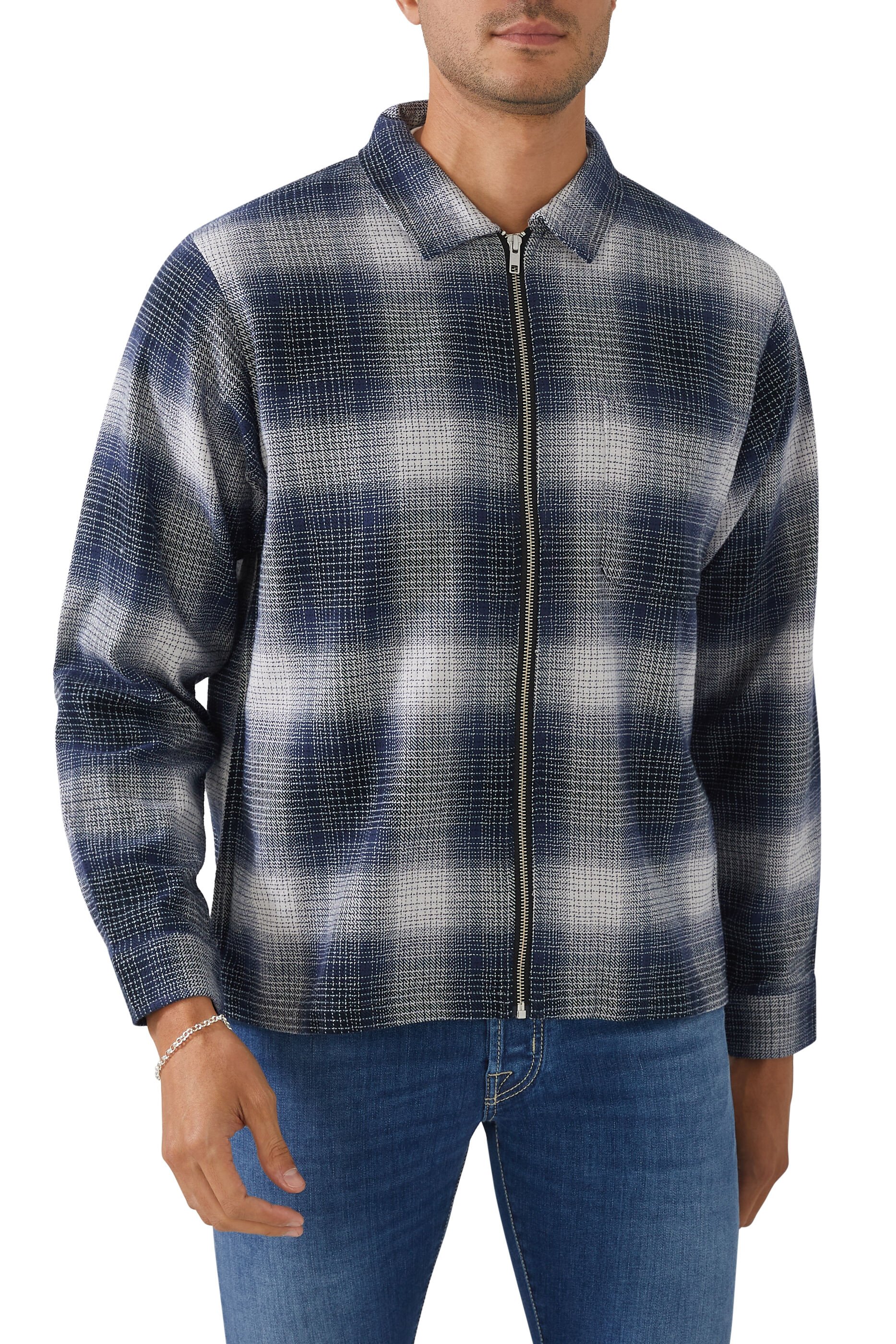 Buy Stussy Jack Shadow Plaid Zip Shirt for Mens | Bloomingdale's